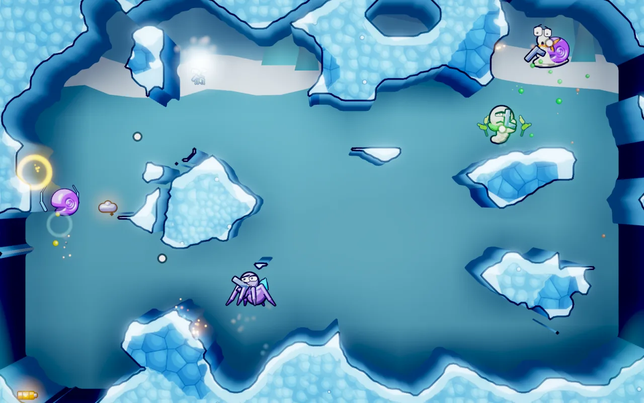 The cave in the ice look, pale blue snow and ice spires.
