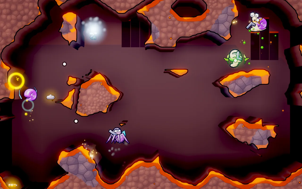 The cave in the volcano look, dark rock glowing with lava light.
